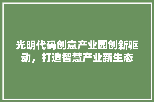 光明代码创意产业园创新驱动，打造智慧产业新生态