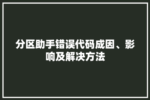 分区助手错误代码成因、影响及解决方法