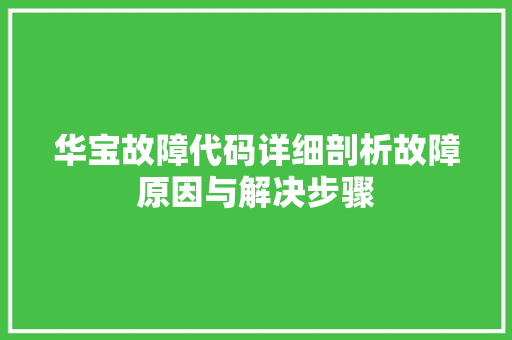 华宝故障代码详细剖析故障原因与解决步骤