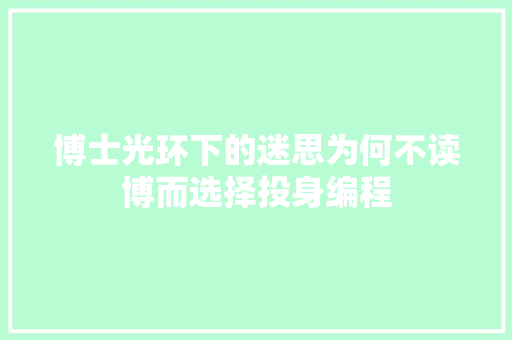 博士光环下的迷思为何不读博而选择投身编程