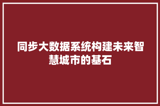 同步大数据系统构建未来智慧城市的基石  第1张