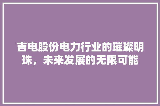 吉电股份电力行业的璀璨明珠，未来发展的无限可能