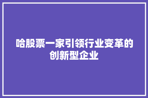 哈股票一家引领行业变革的创新型企业  第1张