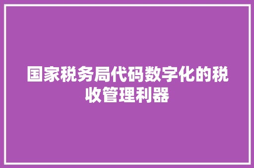 国家税务局代码数字化的税收管理利器