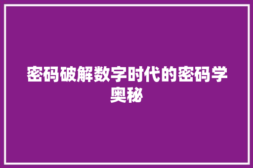 密码破解数字时代的密码学奥秘