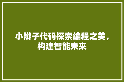 小辫子代码探索编程之美，构建智能未来