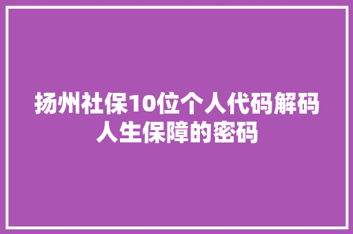 扬州社保10位个人代码解码人生保障的密码