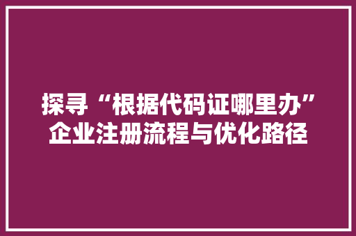 探寻“根据代码证哪里办”企业注册流程与优化路径