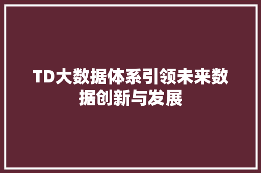 TD大数据体系引领未来数据创新与发展