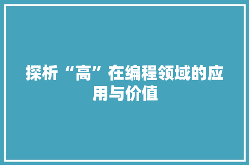 探析“高”在编程领域的应用与价值