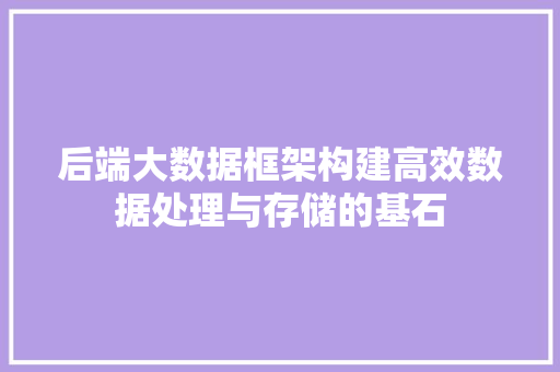 后端大数据框架构建高效数据处理与存储的基石