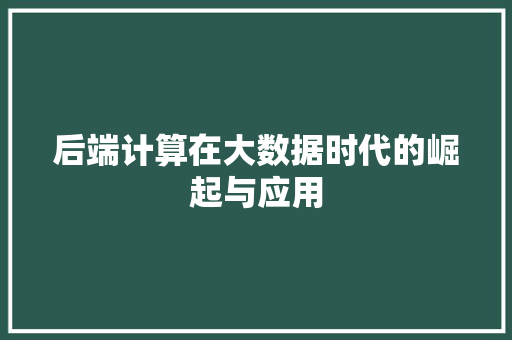后端计算在大数据时代的崛起与应用  第1张