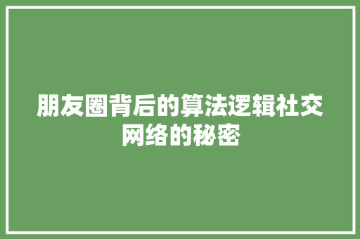 朋友圈背后的算法逻辑社交网络的秘密