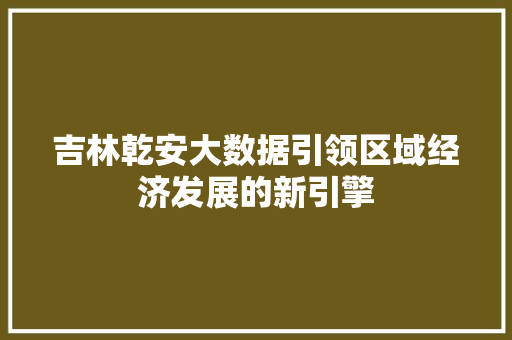 吉林乾安大数据引领区域经济发展的新引擎