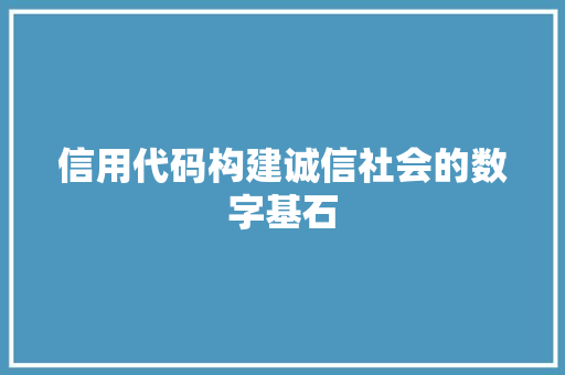 信用代码构建诚信社会的数字基石