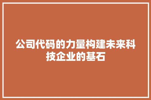 公司代码的力量构建未来科技企业的基石