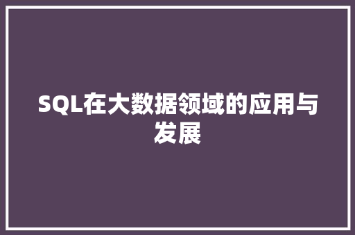 SQL在大数据领域的应用与发展