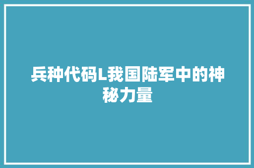 兵种代码L我国陆军中的神秘力量