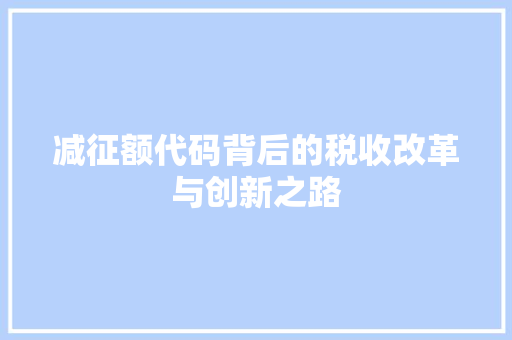 减征额代码背后的税收改革与创新之路