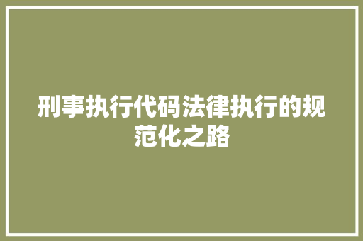 刑事执行代码法律执行的规范化之路