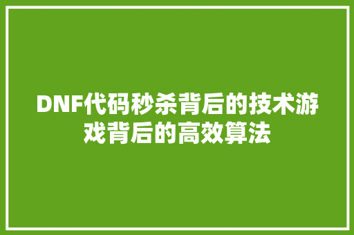 DNF代码秒杀背后的技术游戏背后的高效算法  第1张