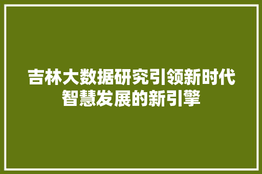 吉林大数据研究引领新时代智慧发展的新引擎