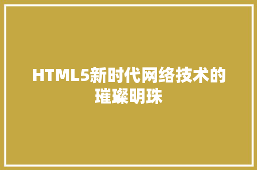 HTML5新时代网络技术的璀璨明珠
