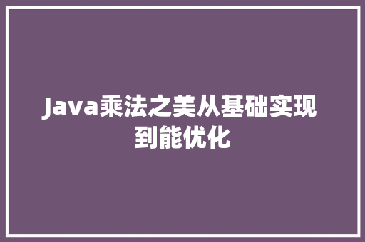 Java乘法之美从基础实现到能优化