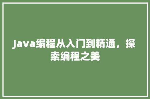 Java编程从入门到精通，探索编程之美