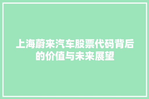 上海蔚来汽车股票代码背后的价值与未来展望  第1张