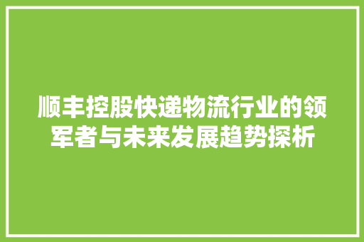 顺丰控股快递物流行业的领军者与未来发展趋势探析