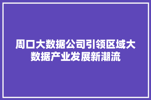 周口大数据公司引领区域大数据产业发展新潮流  第1张