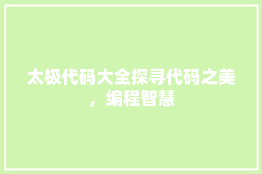 太极代码大全探寻代码之美，编程智慧