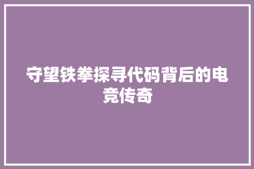 守望铁拳探寻代码背后的电竞传奇