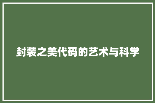 封装之美代码的艺术与科学