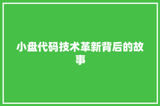 小盘代码技术革新背后的故事