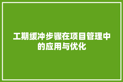 工期缓冲步骤在项目管理中的应用与优化