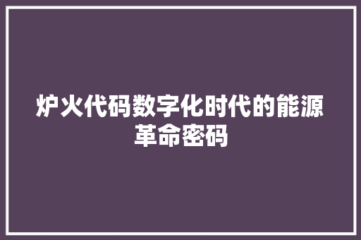 炉火代码数字化时代的能源革命密码