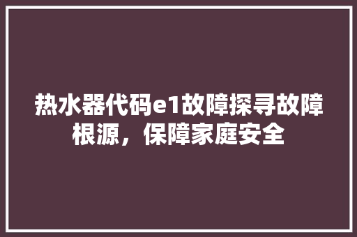 热水器代码e1故障探寻故障根源，保障家庭安全