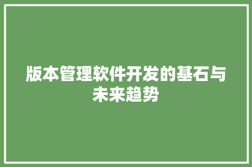 版本管理软件开发的基石与未来趋势
