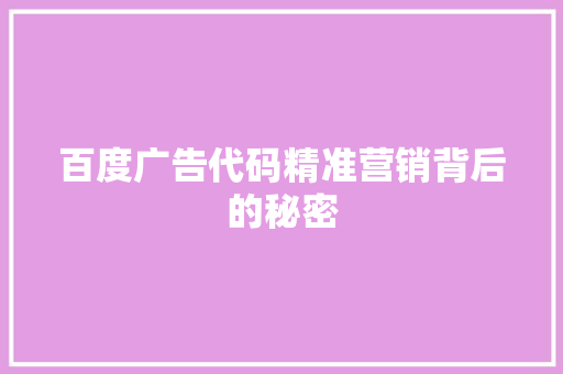 百度广告代码精准营销背后的秘密