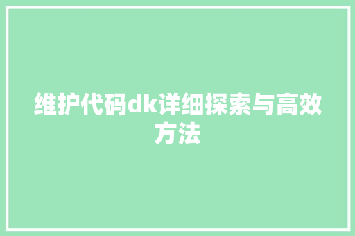 维护代码dk详细探索与高效方法