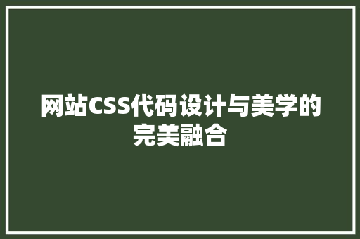 网站CSS代码设计与美学的完美融合
