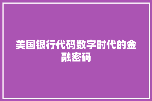 美国银行代码数字时代的金融密码
