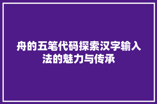 舟的五笔代码探索汉字输入法的魅力与传承