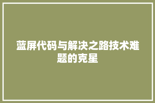 蓝屏代码与解决之路技术难题的克星