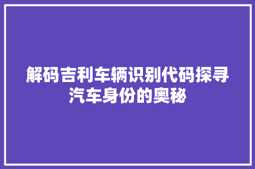 解码吉利车辆识别代码探寻汽车身份的奥秘