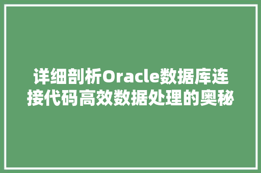 详细剖析Oracle数据库连接代码高效数据处理的奥秘  第1张