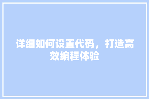 详细如何设置代码，打造高效编程体验