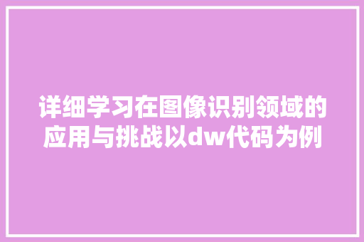 详细学习在图像识别领域的应用与挑战以dw代码为例